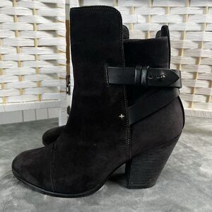 Rag & Bone Kinsey Black Suede Ankle Boots Strap Block Heel Moto EU 39/US 8.5
